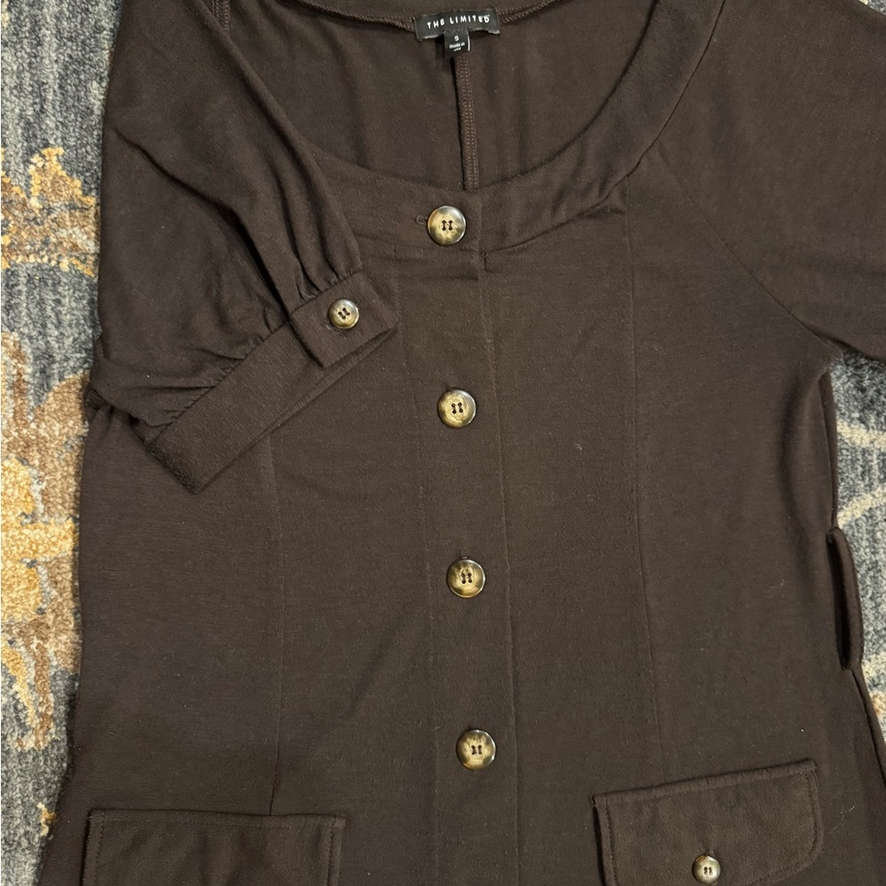 The Limited Dark Brown Midi Dress with Button Detail - Picture 5 of 6